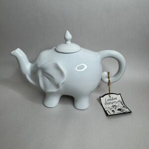 London‎ Pottery White Ceramic Elephant Teapot With Lid